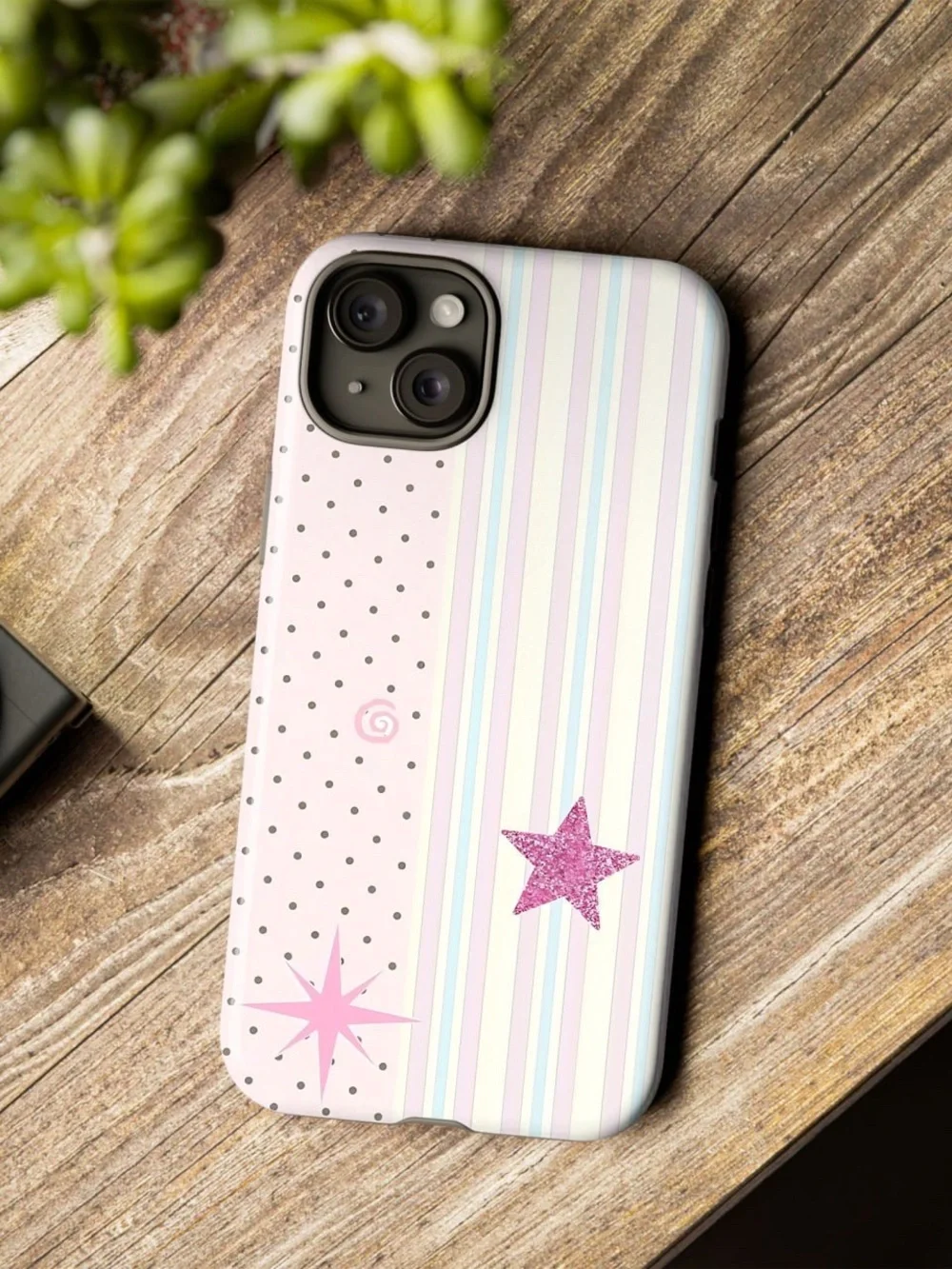 Whimsy Pink Star Pattern Phone Case - Cute Glitter Design